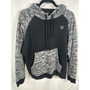 ariat hoodie men size large black camo fleece patriot flag on sleeve sweatshirt